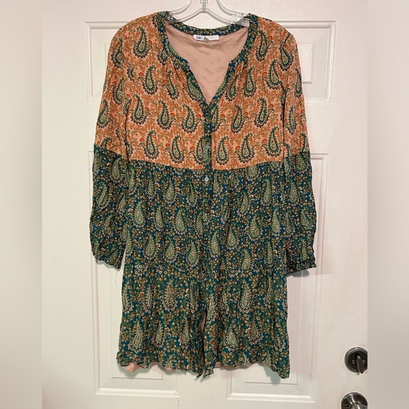 DR2 Daniel Rainn Women S Paisley Dress Boho Peasant Long Sleeve Dress - Picture 1 of 6